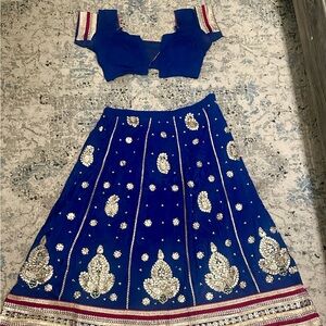 Embroidered Sapphire Blue Lehenga Skirt Set with Matching Blouse